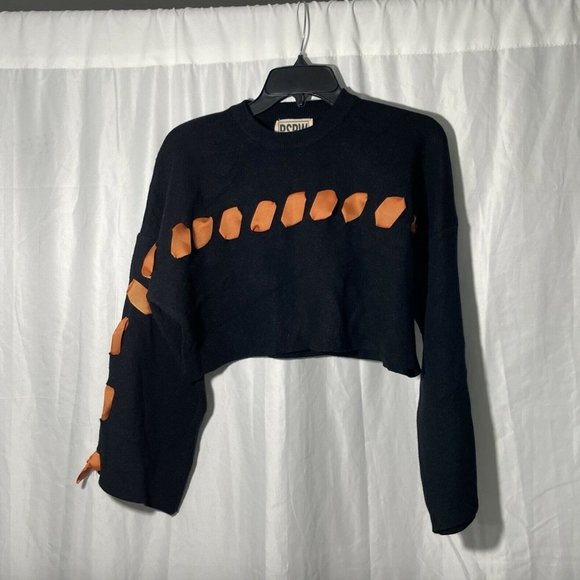 NWT LF BSBW Ribbon Black Oversized‎ Cropped Sweater - Picture 10 of 12